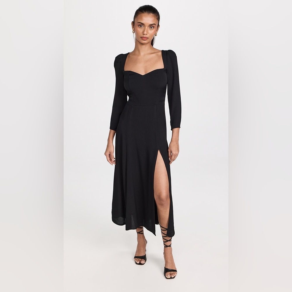 Reformation Mara Black Slit Midi Dress Size 14